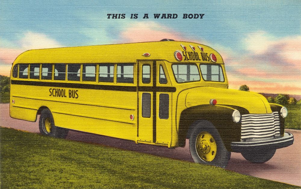 This is a Ward body (1930&ndash;1945), school bus postcard. Original public domain image from Digital Commonwealth.…