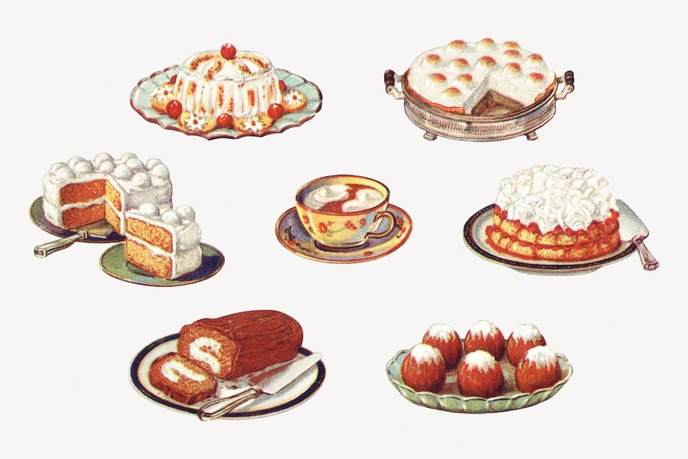 Vintage delicious desserts ilustration. Remixed by rawpixel.