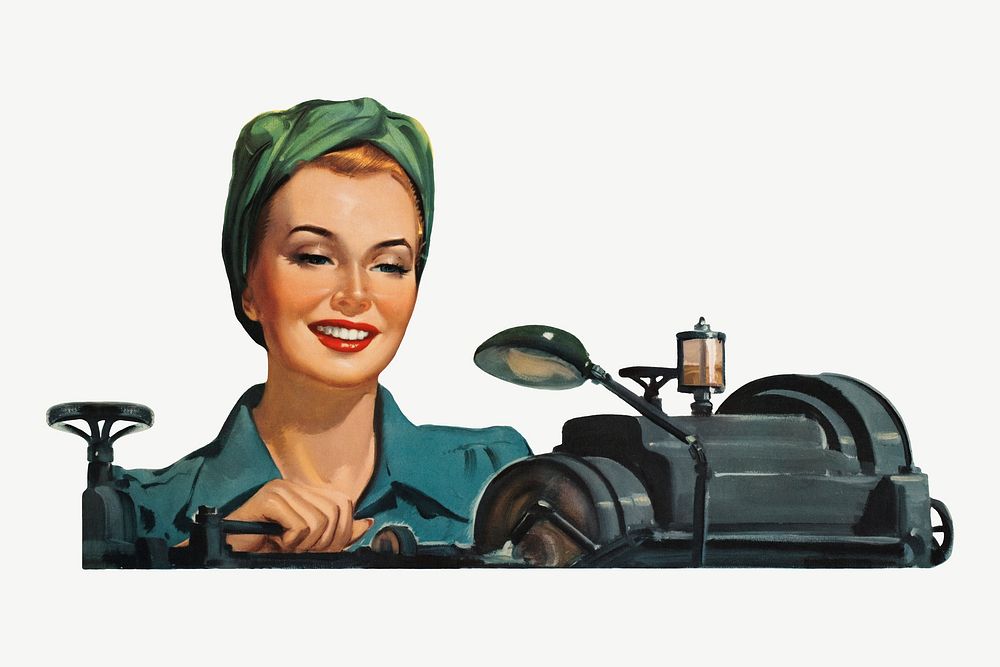 Working woman smiling, vintage illustration by George Roepp psd. Remixed by rawpixel.