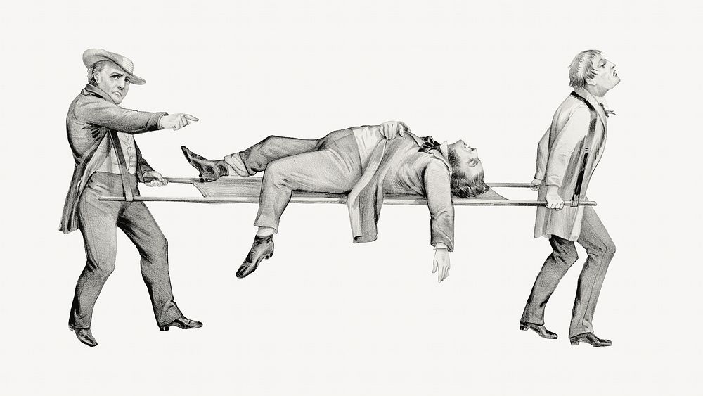 Men carrying a body, vintage illustration. Remixed by rawpixel.