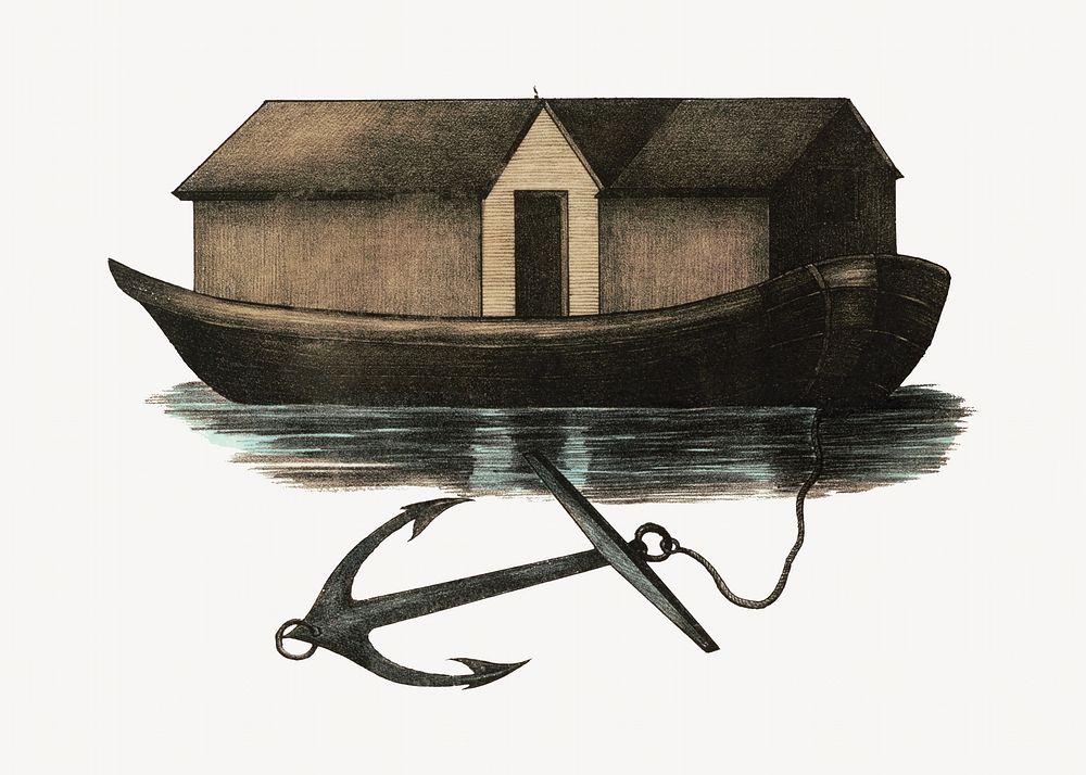 Vintage house boat, vehicle illustration. Remixed by rawpixel.