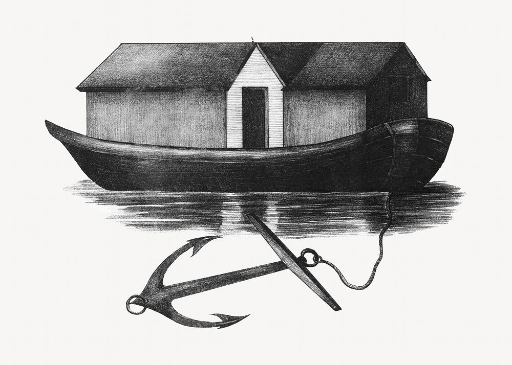 Vintage house boat, vehicle illustration. Remixed by rawpixel.