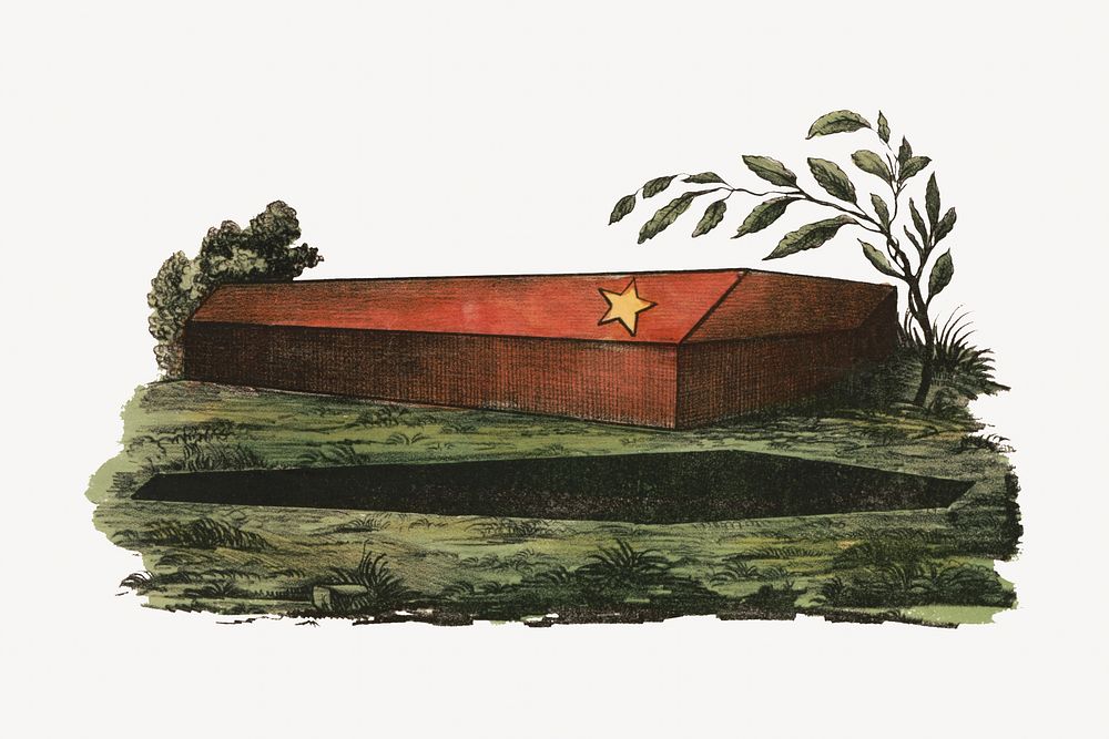 Funeral coffin, vintage illustration. Remixed by rawpixel.