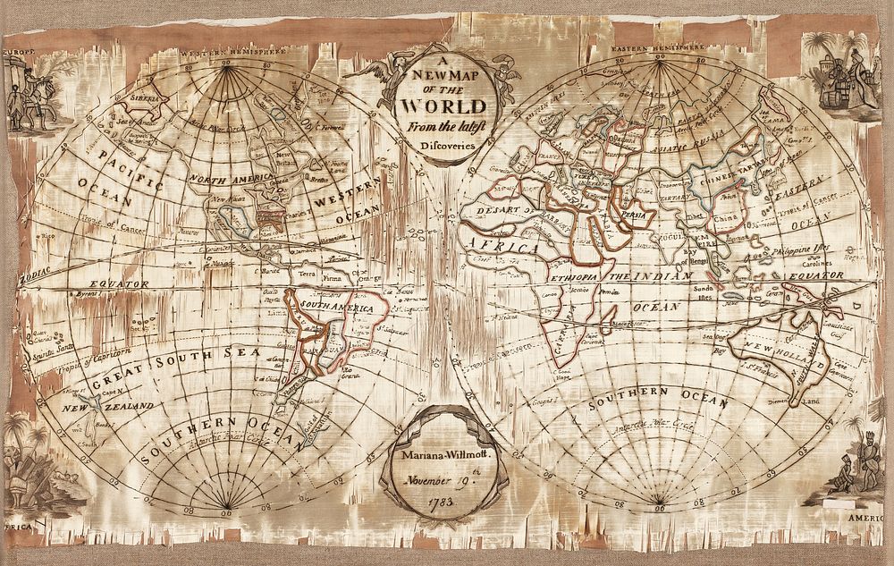 Embroidered map sampler (1783), world map illustration. Original public domain image from The MET Museum. Digitally enhanced…