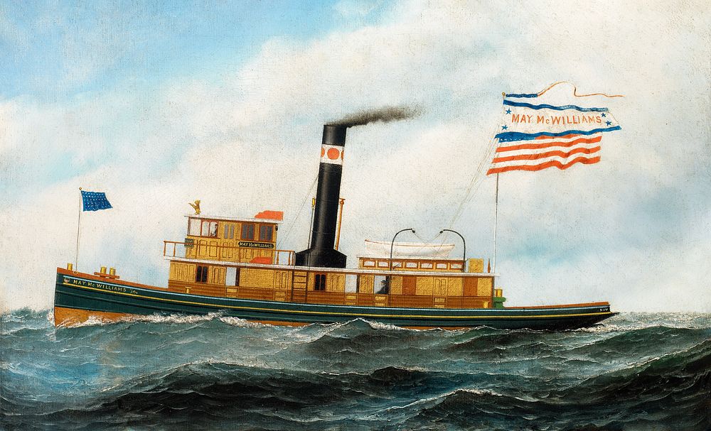 The Ocean-Going Tug "May McWilliams" (1895) by Antonio Jacobsen. Original public domain image from The Smithsonian…