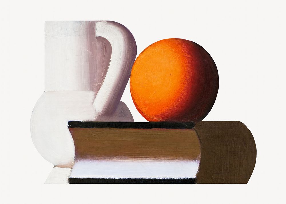 Arrangement with white jug, orange and book, still life by Vilhelm Lundstrom. Remixed by rawpixel.
