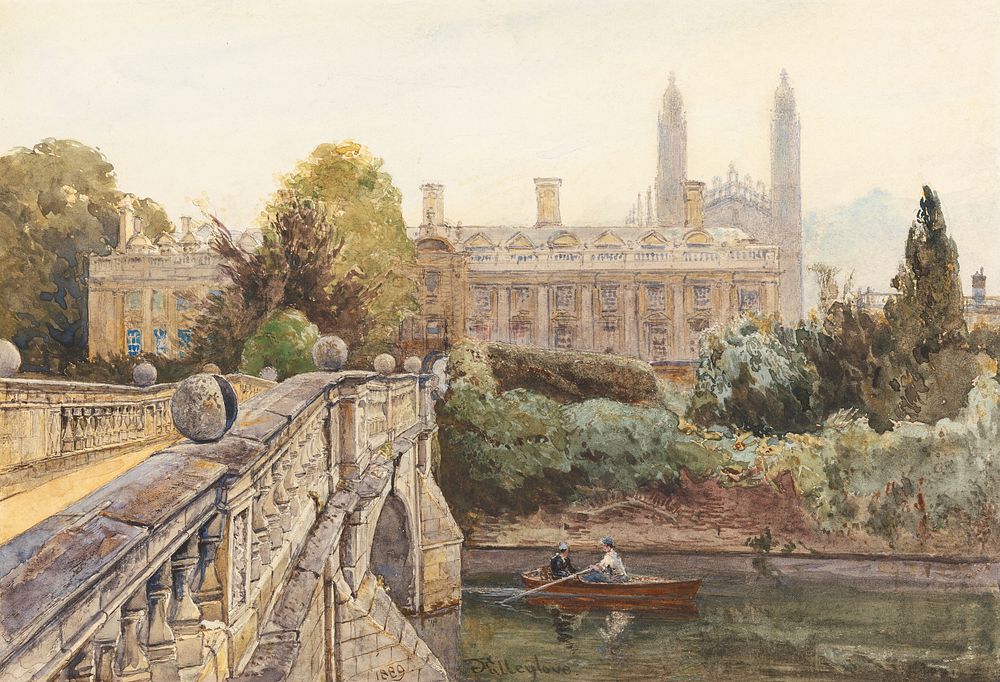 Clare College and Bridge over the Cam with King's College in the background (1889) by John Fulleylove. Original public…