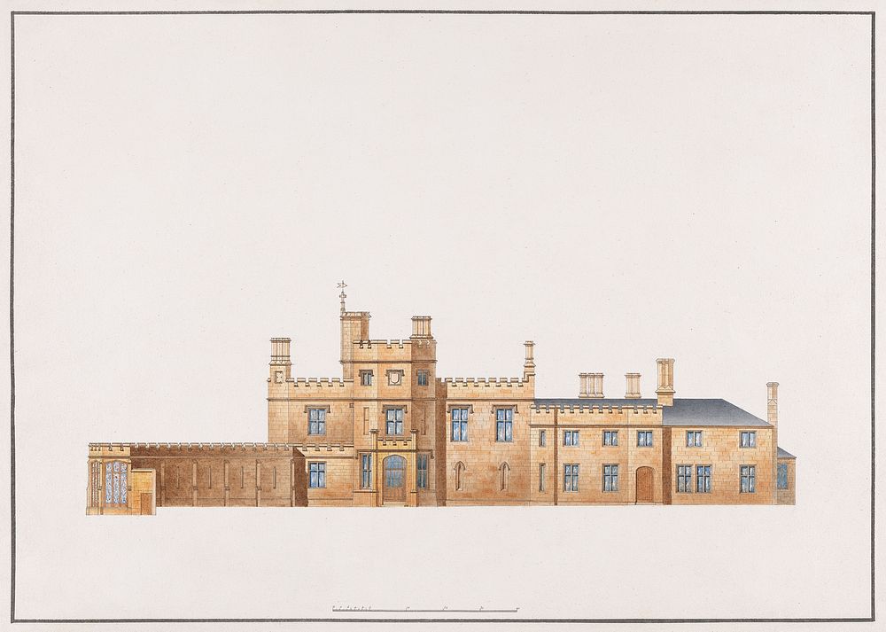 Banner Cross Hall, Sheffield: Elevation (1819), architecture illustration by Sir Jeffry Wyatville. Original public domain…