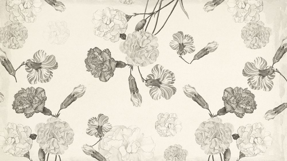 Vintage monotone carnations desktop wallpaper. Remixed by rawpixel. 