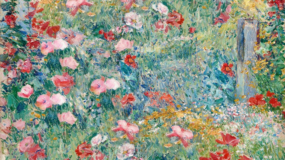 Flower field desktop wallpaper by Childe Hassam. Remixed by rawpixel. 