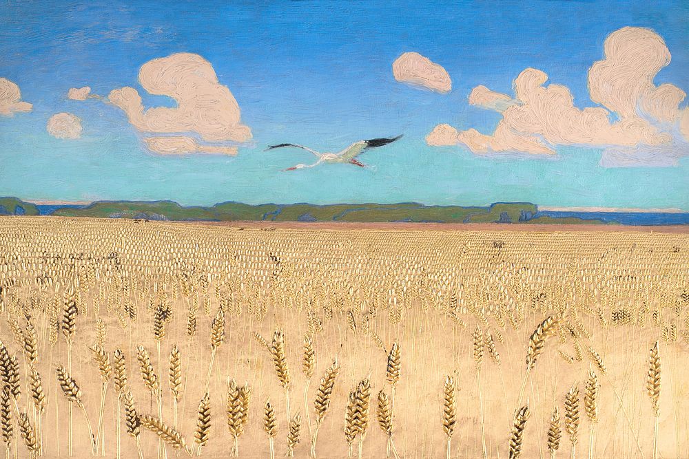 Wheat field landscape background by Harald Slott-Moller. Remixed by rawpixel.