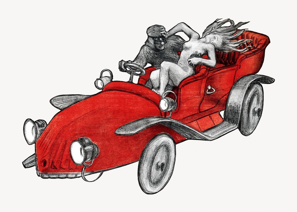 Classic red car illustration. Remixed by rawpixel. 