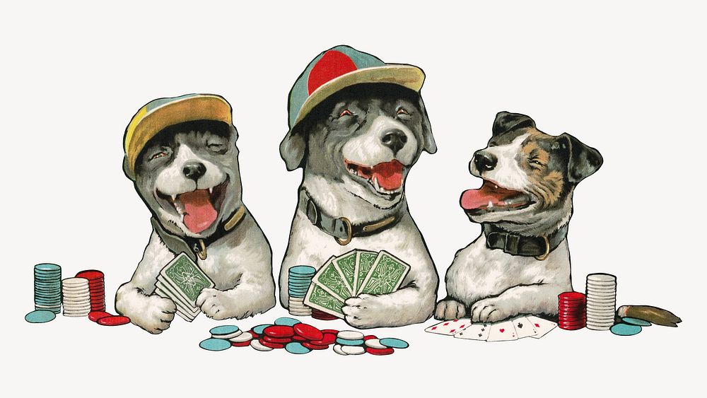 Vintage dogs playing card game illustration. Remixed by rawpixel. 