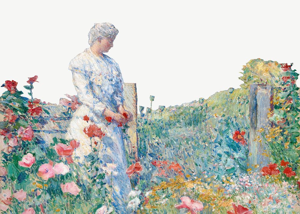 Vintage woman in flower field psd. Remixed by rawpixel. 
