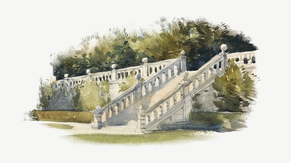 Vintage garden stair illustration psd. Remixed by rawpixel. 