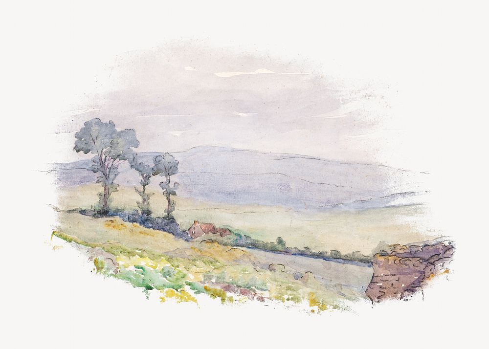 Vintage pastel landscape illustration. Remixed by rawpixel. 
