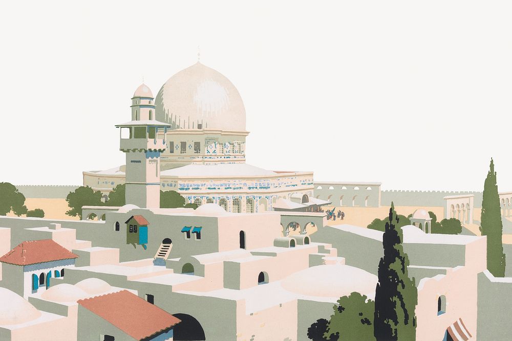 Jerusalem chromolithography art illustration. Remixed by rawpixel. 