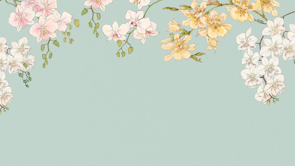 Orchids desktop wallpaper, vintage floral design. Remixed by rawpixel.
