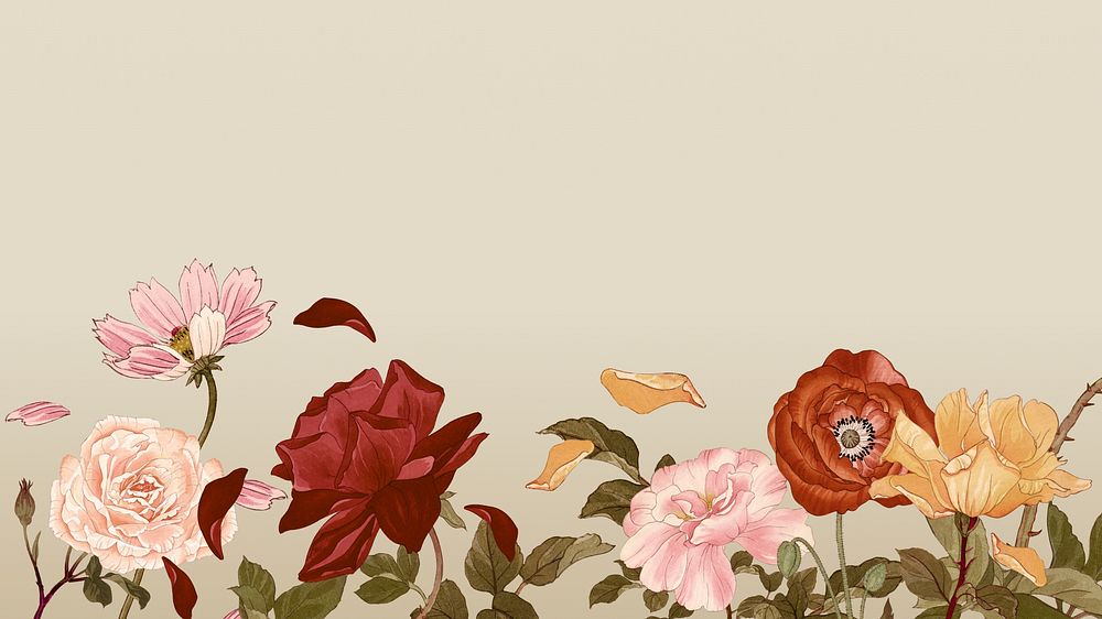 Vintage flower desktop wallpaper,  floral design. Remixed by rawpixel.