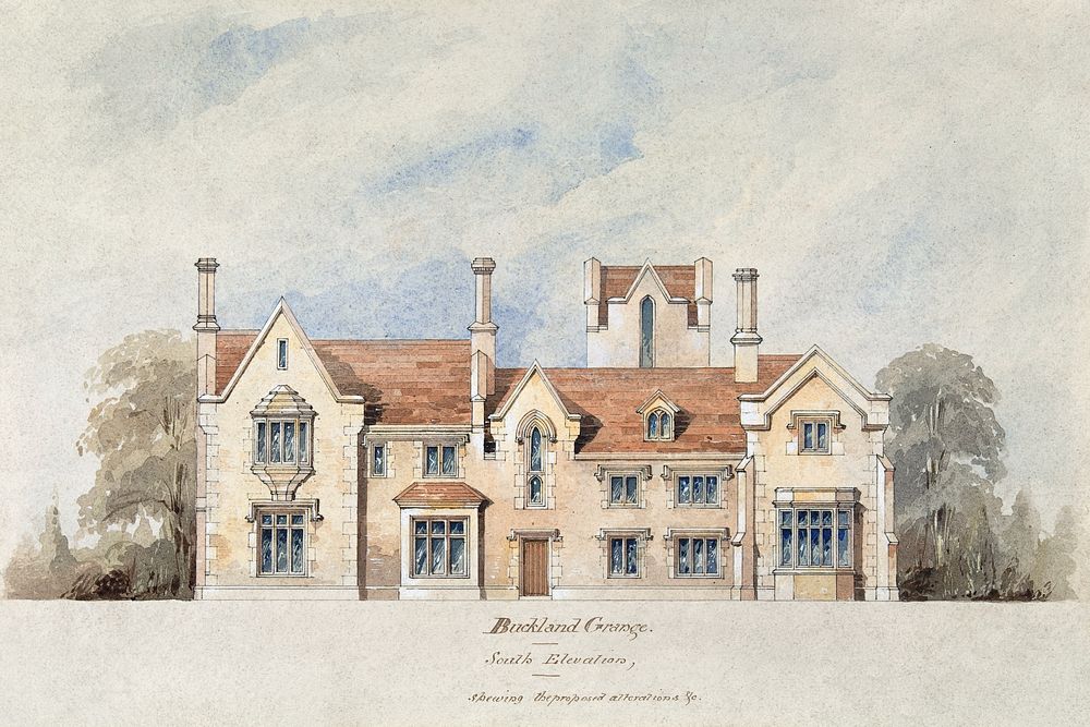 Buckland Grange, Proposed Alterations, South Elevation. Digitally enhanced by rawpixel.