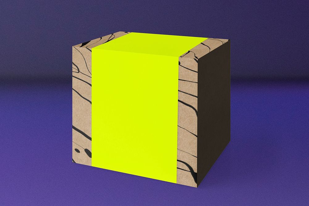 Brown box with neon green label