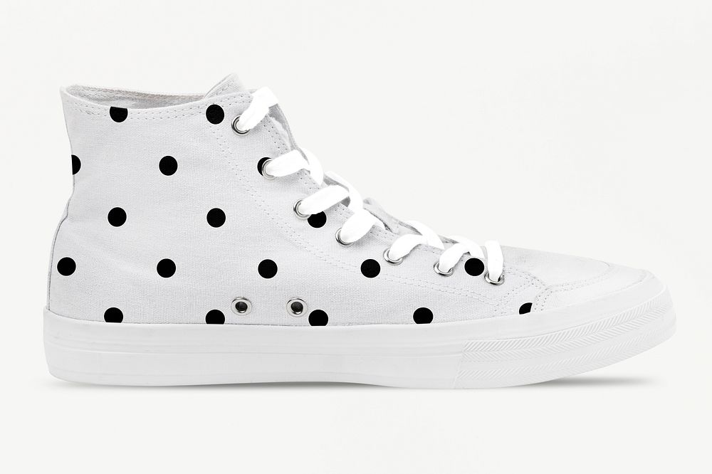 White high top sneakers mockup with polka dot psd unisex footwear fashion