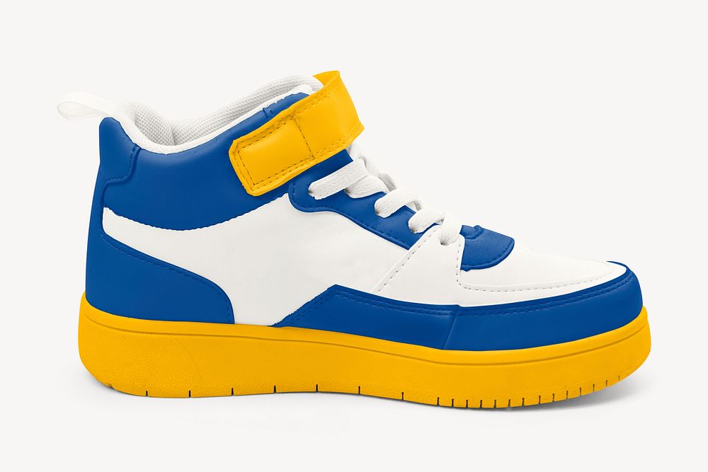 Blue & yellow high top sneakers, unisex streetwear fashion