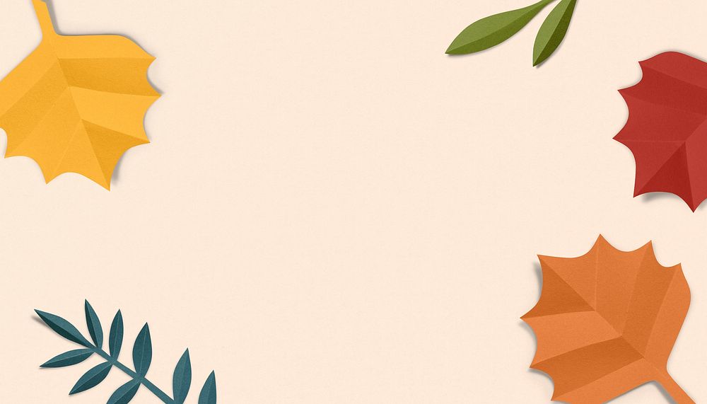 Pastel orange Autumn background, maple leaf border