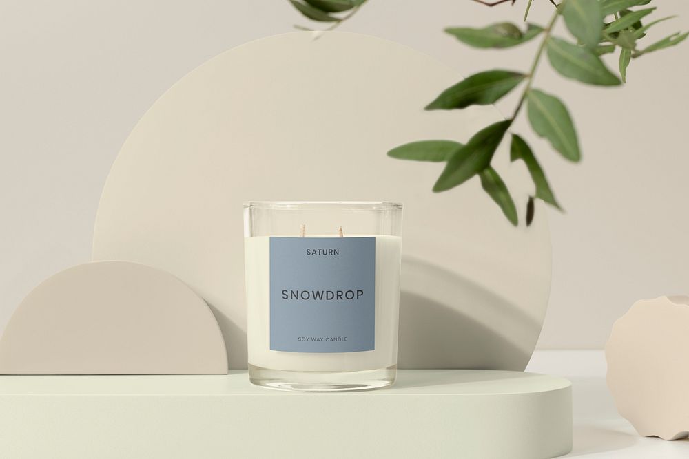 Scented candle mockup, label design, home spa product packaging psd