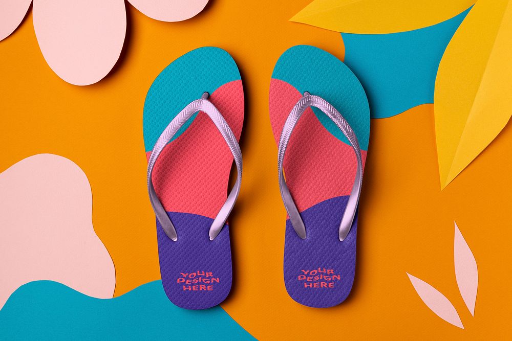 Sandals mockup, summer apparel, colorful footwear psd 