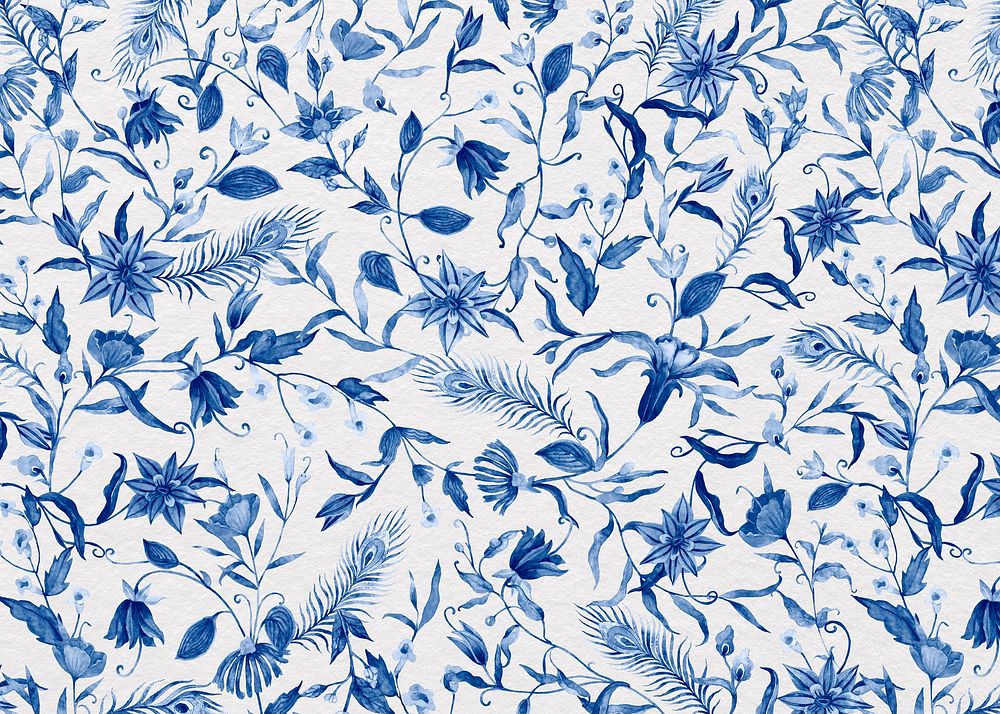 Vintage flower patterned background, blue design