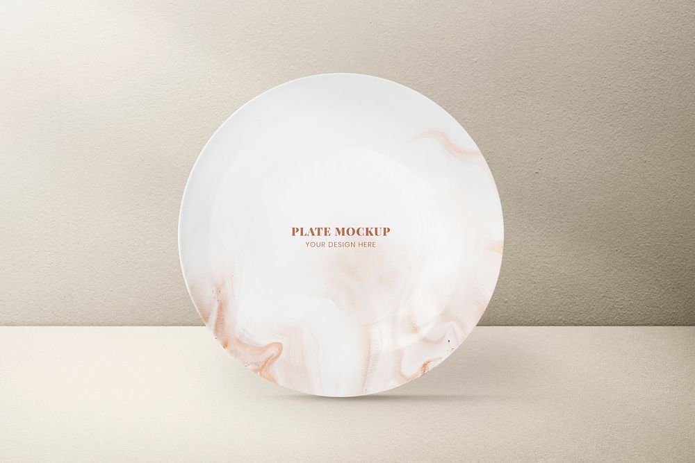 Pink mockup marble design and branding plate psd