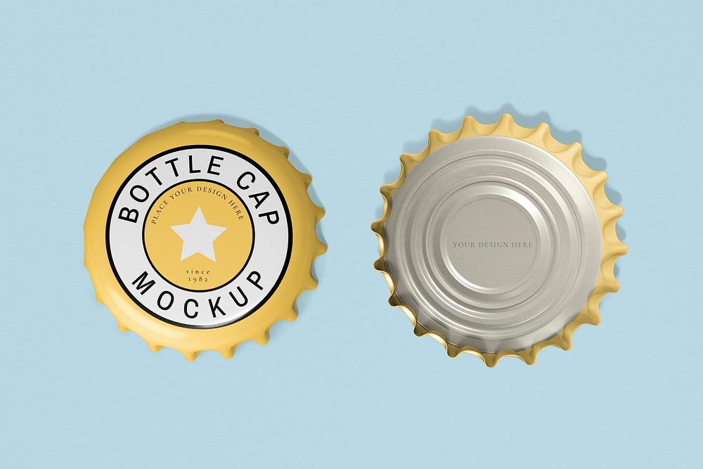 Bottle cap mockup psd, beverage product branding