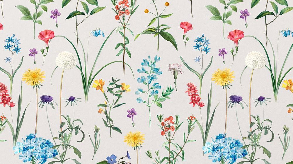Spring flower pattern computer wallpaper, vintage illustration by Pierre Joseph Redouté. Remixed by rawpixel.