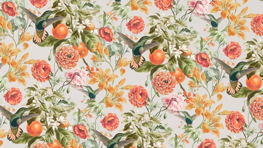 Vintage floral desktop wallpaper illustration by Pierre Joseph Redouté. Remixed by rawpixel.