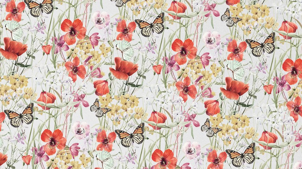 Spring flower pattern desktop wallpaper, vintage illustration by Pierre Joseph Redouté. Remixed by rawpixel.
