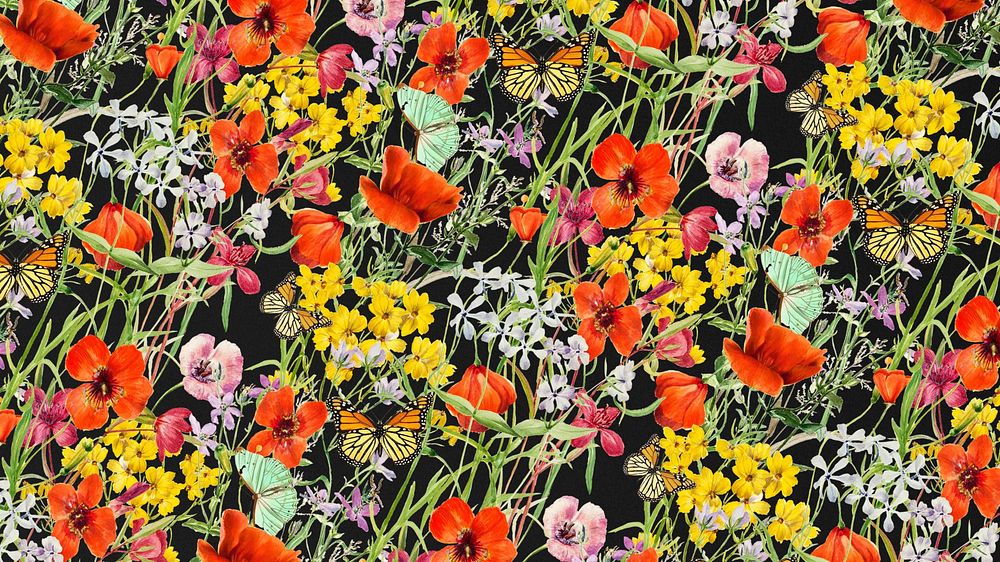 Vintage flower pattern desktop wallpaper by Pierre Joseph Redouté. Remixed by rawpixel.