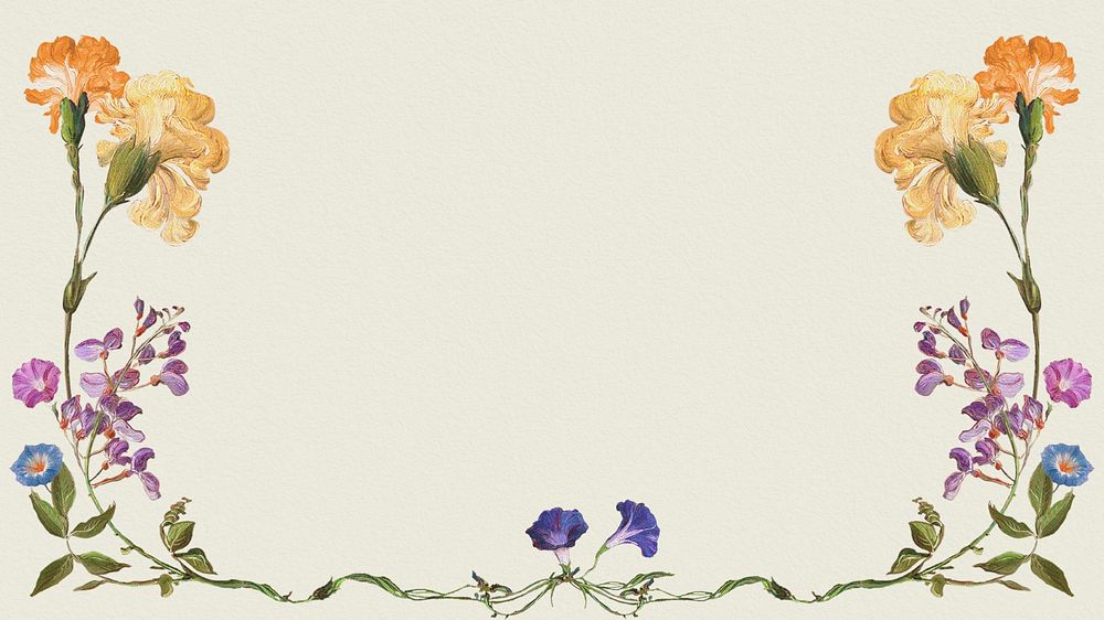 Beige computer wallpaper, vintage floral border illustration by Pierre Joseph Redouté. Remixed by rawpixel.