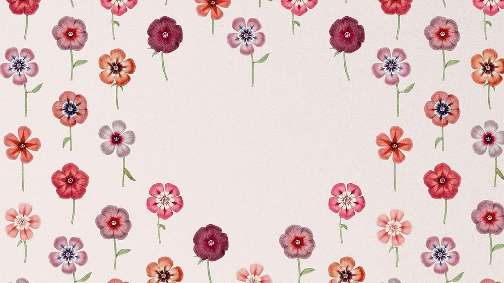 Spring desktop wallpaper, vintage floral frame illustration by Pierre Joseph Redouté. Remixed by rawpixel.
