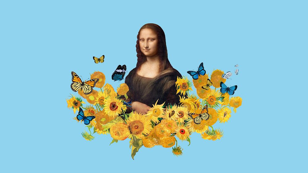 Mona Lisa sunflower desktop wallpaper. Remixed by rawpixel.