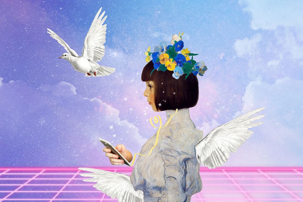 Gustav Klimt's angel background, art remix.  Remixed by rawpixel.