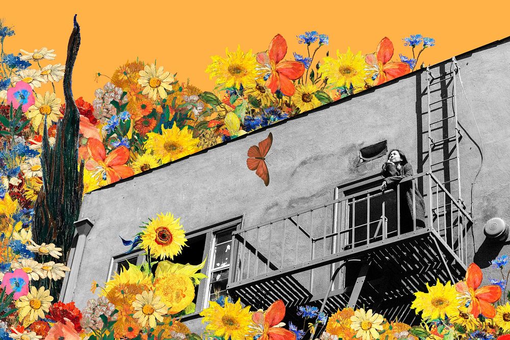 Sunflower building  background, art remix.  Remixed by rawpixel.
