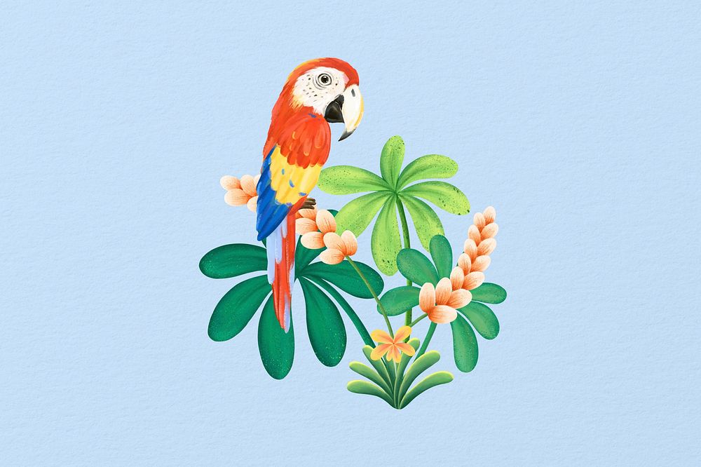 Macaw bird background, blue floral design