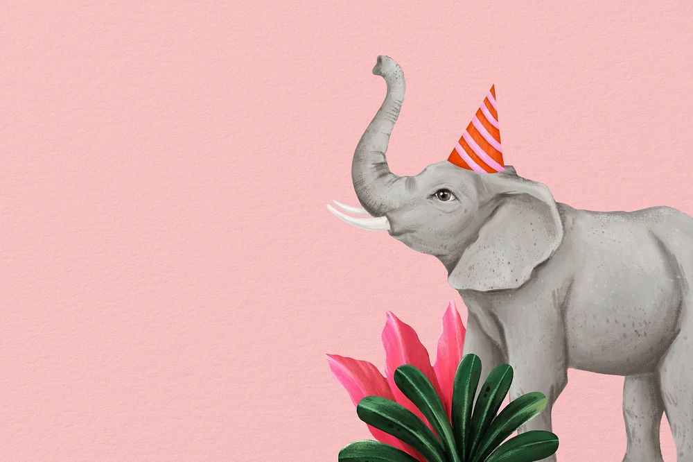 Cute elephant background, pink party hat design