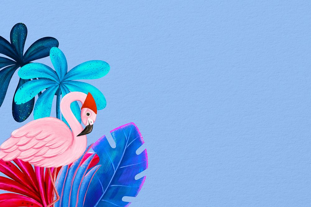 Cute flamingo background, blue drawing design