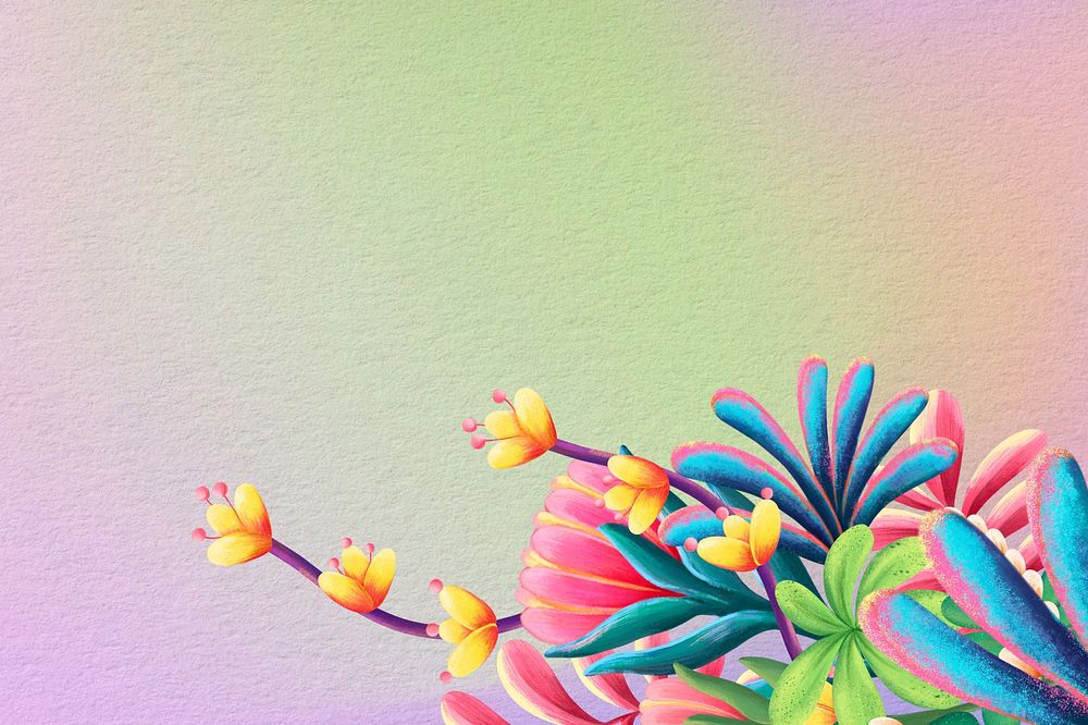 Colorful flowers background, tropical gradient design