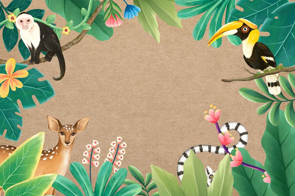 Jungle wildlife frame background, brown design