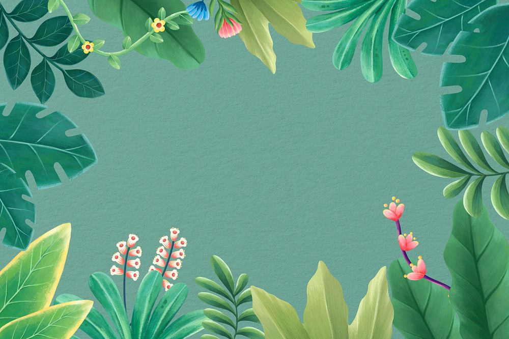 Colorful tropical frame background, green leaves design