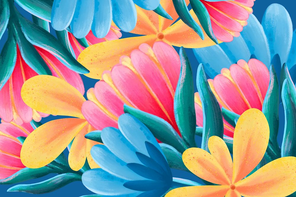 Colorful tropical flowers background, drawing design