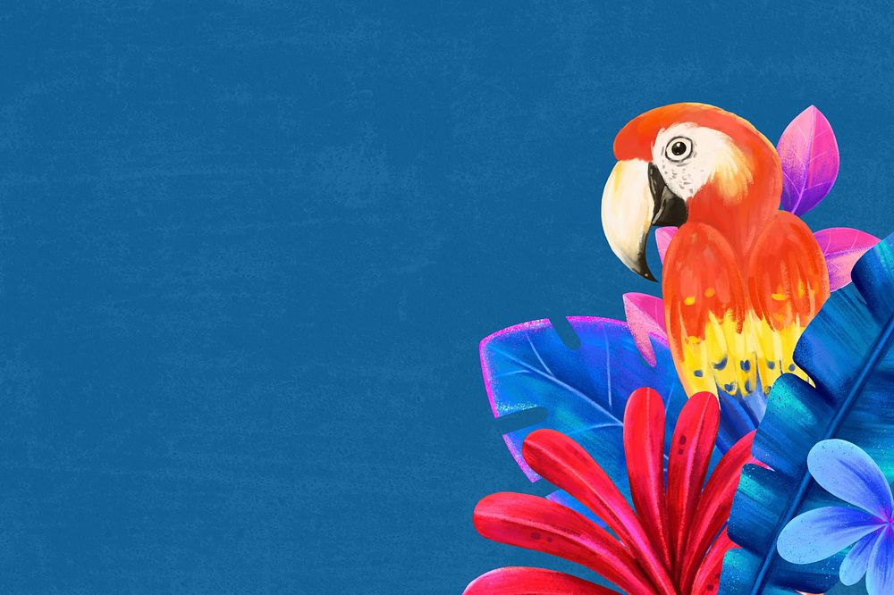 Macaw bird border background, blue design